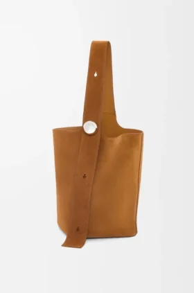 Duża torba typu Pebble Bucket z zamszowej skóry cielęcej