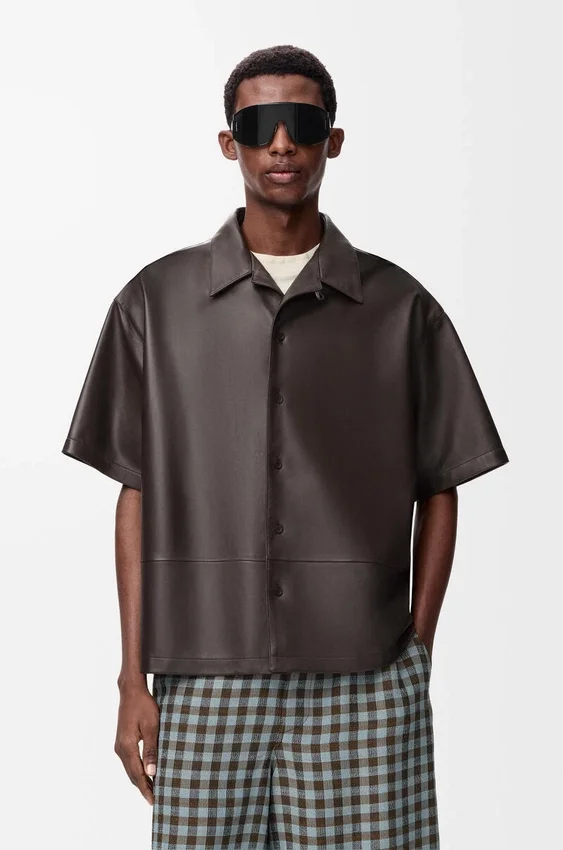 Koszula z krótkim rękawem z nappa z jagnięcej skóry Koszula z krótkim rękawem z nappa z jagnięcej skóry