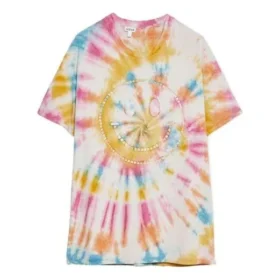 Koszulka z krótkim rękawem unisex z nadrukiem uśmiechniętej twarzy w stylu tie-dye, wielokolorowa H616341X79-9990