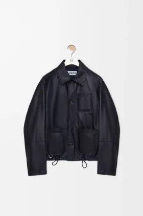 Kurtka w stylu workwear z nappa jagnięcej skóry i nylonu