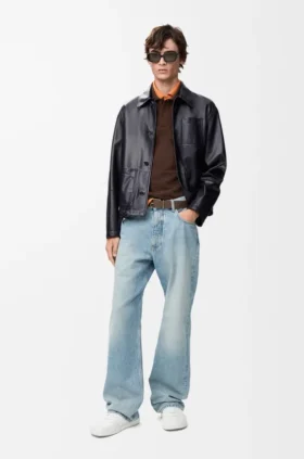 Kurtka w stylu workwear z nappa jagnięcej skóry i nylonu