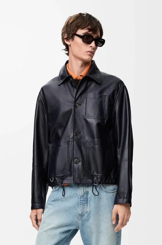 Kurtka w stylu workwear z nappa jagnięcej skóry i nylonu Kurtka w stylu workwear z nappa jagnięcej skóry i nylonu