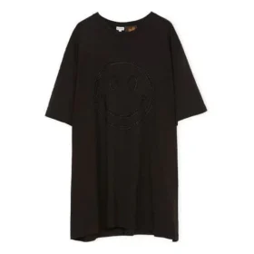 Luźna koszulka unisex z krótkim rękawem i haftowanym wzorem uśmiechniętej buźki, czarna S616341X20-1100 Luźna koszulka unisex z krótkim rękawem i haftowanym wzorem uśmiechniętej buźki, czarna S616341X20-1100