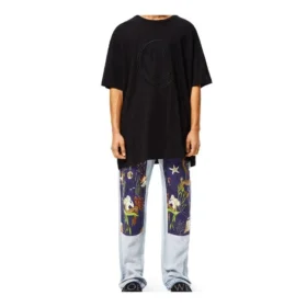 Luźna koszulka unisex z krótkim rękawem i haftowanym wzorem uśmiechniętej buźki, czarna S616341X20-1100 Luźna koszulka unisex z krótkim rękawem i haftowanym wzorem uśmiechniętej buźki, czarna S616341X20-1100