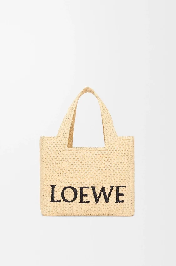 Mała Font Tote z napisem „Loewe” z rafii Mała Font Tote z napisem „Loewe” z rafii