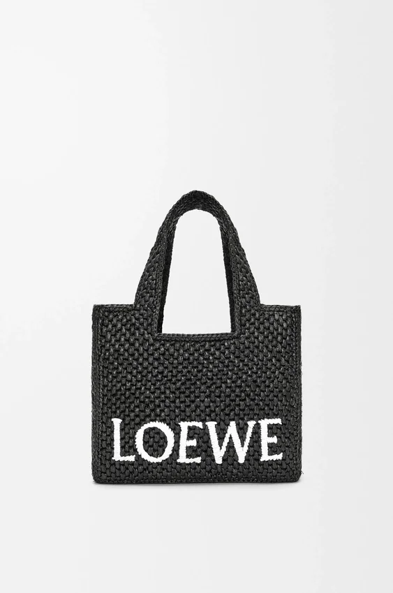 Mała Font Tote z napisem „Loewe” z rafii Mała Font Tote z napisem „Loewe” z rafii