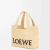 Mała Font Tote z napisem „Loewe” z rafii Mała Font Tote z napisem „Loewe” z rafii