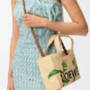 Mała Font Tote z napisem „Loewe” z rafii Mała Font Tote z napisem „Loewe” z rafii