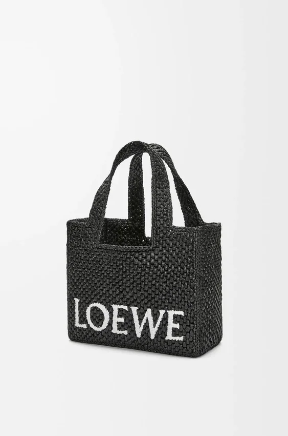 Mała Font Tote z napisem „Loewe” z rafii Mała Font Tote z napisem „Loewe” z rafii