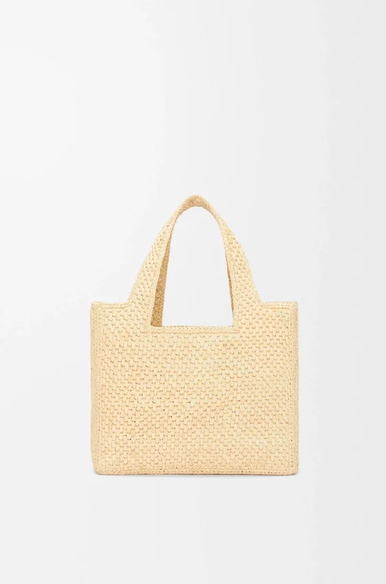 Mała Font Tote z napisem „Loewe” z rafii Mała Font Tote z napisem „Loewe” z rafii
