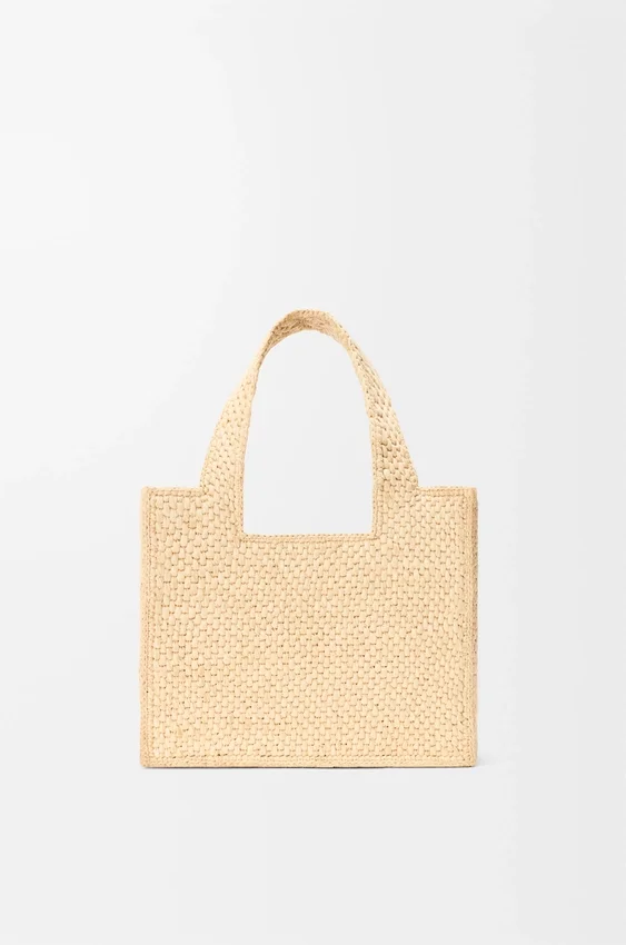 Mała Font Tote z napisem „Loewe” z rafii Mała Font Tote z napisem „Loewe” z rafii