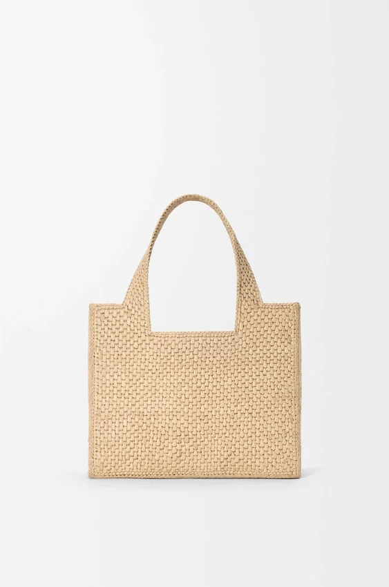 Mała Font Tote z napisem „Loewe” z rafii Mała Font Tote z napisem „Loewe” z rafii