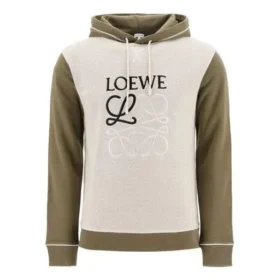 Męska bluza z kapturem i sznurkiem loewe z haftem, kolor khaki H526341X94-3962 Męska bluza z kapturem i sznurkiem loewe z haftem, kolor khaki H526341X94-3962