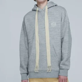 Męska bluza z kapturem loewe z haftowanym napisem „Anagram”, długie rękawy, szara, H6109701Si