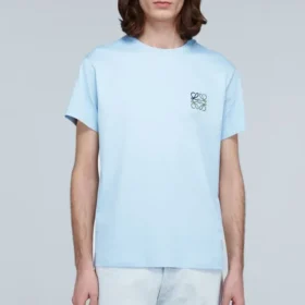 Męska koszulka loewe Anagram Classic z haftem, bawełniana, z okrągłym dekoltem i krótkim rękawem, jasnoniebieska H6109230Cr-6410