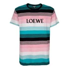 Męska koszulka z krótkim rękawem loewe z bawełnianymi paskami i haftowanym logo H6109950Pc-9990