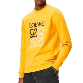 Męski bawełniany sweter z haftowanym logo loewe Anagram, kolor pomarańczowy, H526341Xa1-9100 Męski bawełniany sweter z haftowanym logo loewe Anagram, kolor pomarańczowy, H526341Xa1-9100