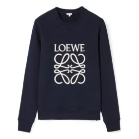 Męski sweter z bawełny z haftowanym logo loewe Anagram, granatowy, H526341Xa1-5110 Męski sweter z bawełny z haftowanym logo loewe Anagram, granatowy, H526341Xa1-5110