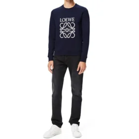 Męski sweter z bawełny z haftowanym logo loewe Anagram, granatowy, H526341Xa1-5110 Męski sweter z bawełny z haftowanym logo loewe Anagram, granatowy, H526341Xa1-5110