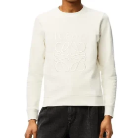 Męski sweter z bawełny z haftowanym logo loewe Anagram, kolor kremowo-biały, H526341Xa1-2370