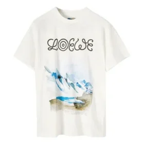 Męskie koszulki loewe z nadrukiem White Snow Mountain, z krótkim rękawem, białe H6299983Pc-2100 Męskie koszulki loewe z nadrukiem White Snow Mountain, z krótkim rękawem, białe H6299983Pc-2100
