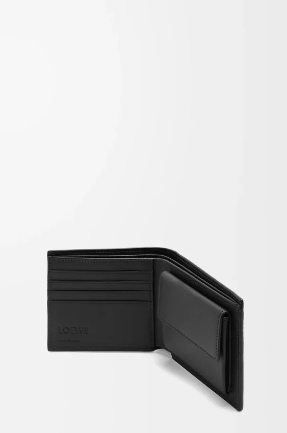 Portfel na monety typu bifold z teksturowanej klasycznej skóry cielęcej Portfel na monety typu bifold z teksturowanej klasycznej skóry cielęcej
