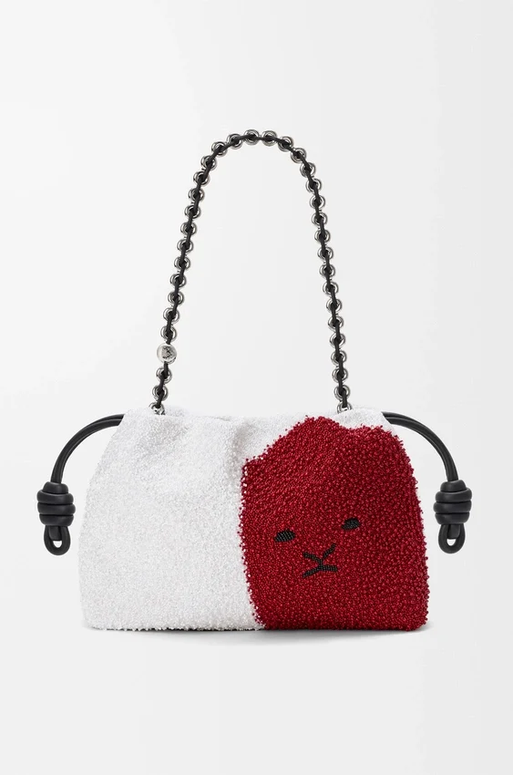 Średnia Flamenco Purse z koralikami w kształcie lwów, wykonana z płótna z koralikami i skóry cielęcej Średnia Flamenco Purse z koralikami w kształcie lwów, wykonana z płótna z koralikami i skóry cielęcej