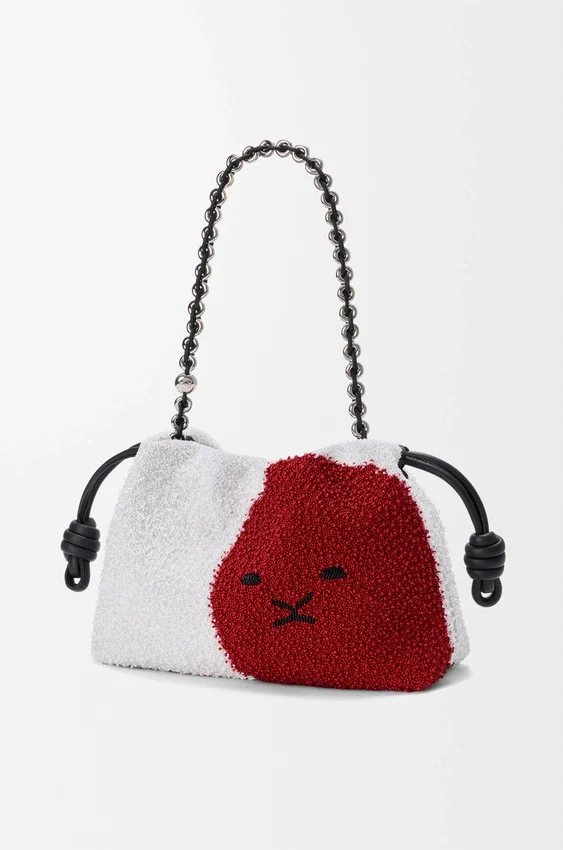 Średnia Flamenco Purse z koralikami w kształcie lwów, wykonana z płótna z koralikami i skóry cielęcej Średnia Flamenco Purse z koralikami w kształcie lwów, wykonana z płótna z koralikami i skóry cielęcej