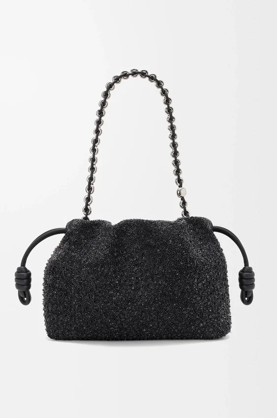 Średnia Flamenco Purse z koralikami w kształcie lwów, wykonana z płótna z koralikami i skóry cielęcej Średnia Flamenco Purse z koralikami w kształcie lwów, wykonana z płótna z koralikami i skóry cielęcej