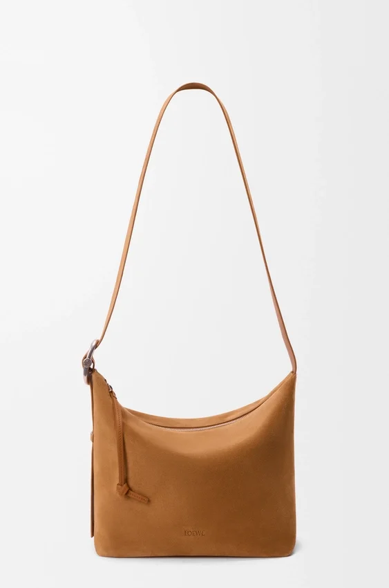 Średnia torba Loop Hobo z zamszowej skóry cielęcej Średnia torba Loop Hobo z zamszowej skóry cielęcej