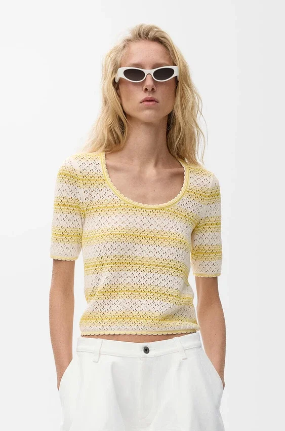 Sweter z krótkim rękawem z mieszanki bawełny Sweter z krótkim rękawem z mieszanki bawełny