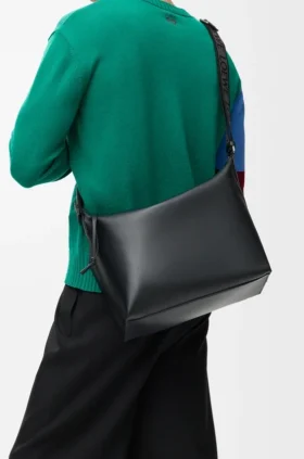 Torba Cubi Crossbody z miękkiej, gładkiej skóry cielęcej i żakardu